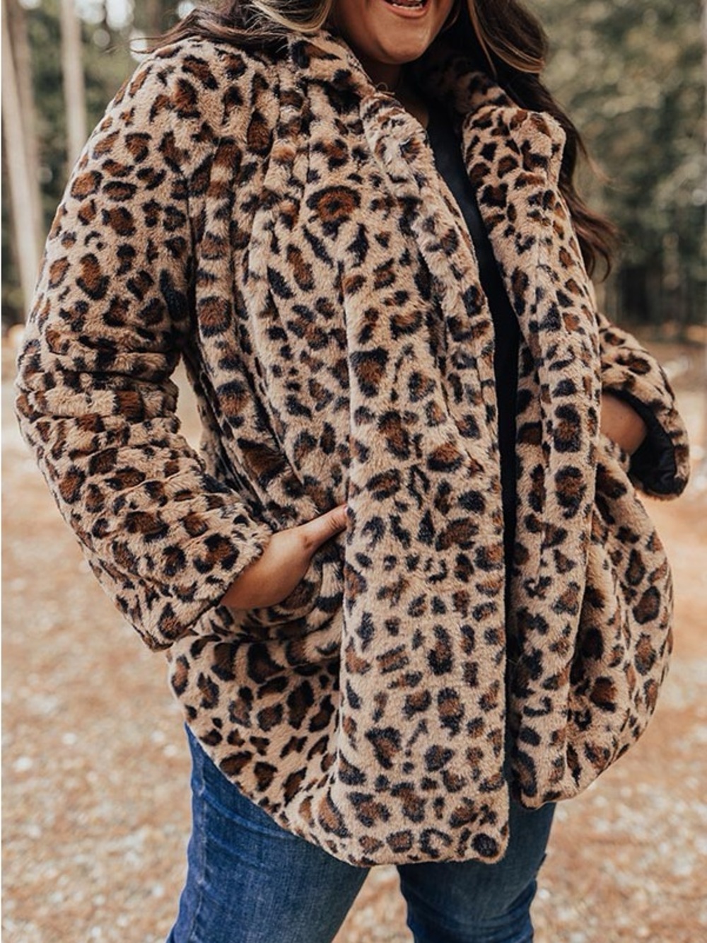 Leopard Print Faux Fur Jacket plus size  - Women
